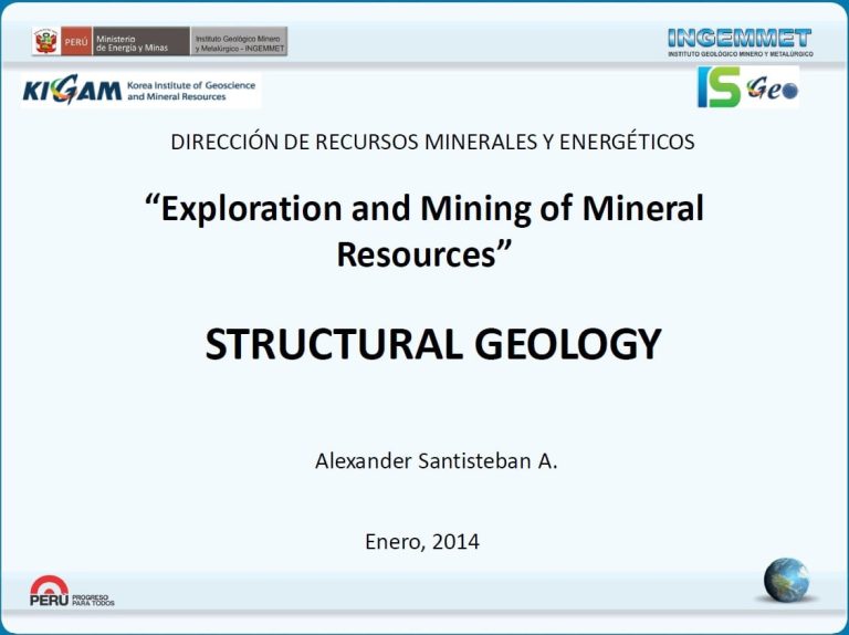 Esquema estructural de fallas y deformaciones geológicas en la exploración minera.