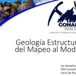 Modelo estructural tridimensional generado por el software Leapfrog, representando las fallas y pliegues de una mina en Perú