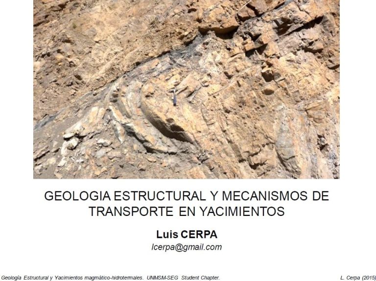 Diagrama estructural que ilustra fallas y fracturas en un yacimiento hidrotermal, destacando las rutas de fluido y puntos de mineralización.