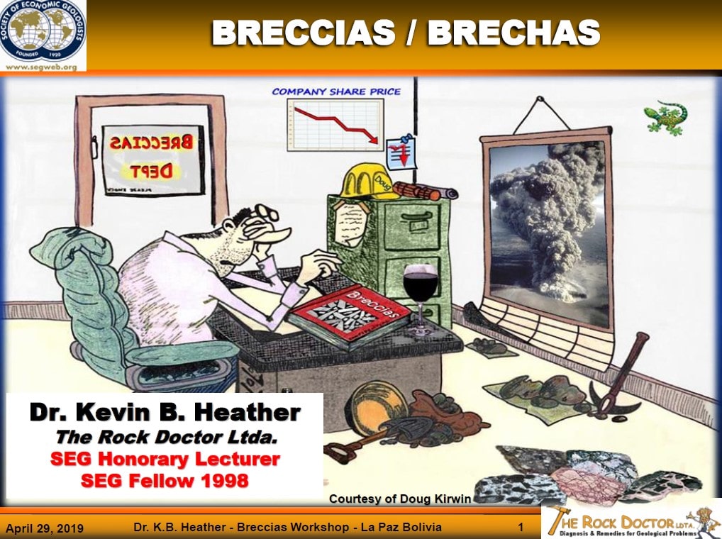 Esquema que ilustra los diferentes tipos de brechas dentro de un sistema de diatrema/volcán maar.
