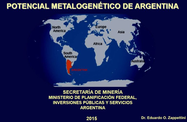 Mapa de Argentina destacando las regiones con alto potencial metalogenético.