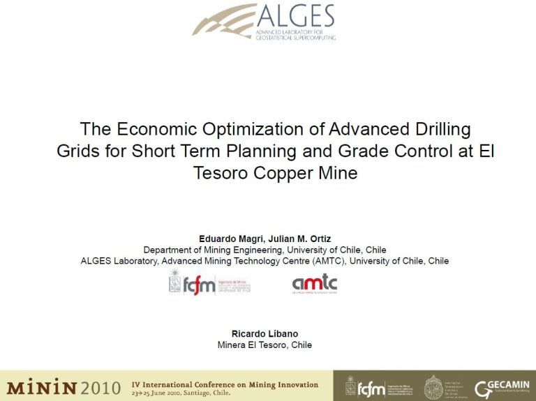 Comparación visual del impacto económico de diferentes mallas de perforación en la mina El Tesoro.