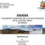 Sección transversal geológica del yacimiento aurífero Anama en Apurímac, Perú.