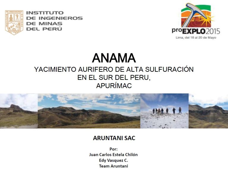 Sección transversal geológica del yacimiento aurífero Anama en Apurímac, Perú.