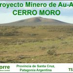 Mapa del proyecto minero Cerro Moro en Santa Cruz, Argentina, mostrando la ubicación de las vetas principales, incluyendo Escondida, Gabriela, Esperanza y otras.