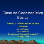 Diagrama de flujo que describe el proceso interactivo y no lineal para definir dominios de estimación en geoestadística minera. El proceso implica integrar ideas geológicas con pruebas estadísticas para asegurar que los dominios sean geológica y estadísticamente válidos.