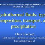 Diagrama que muestra la mezcla turbulenta de fluido hidrotermal caliente rico en metales con agua de mar fría rica en sulfatos y calcio, lo que resulta en la precipitación de anhidrita y sulfuros metálicos, formando una columna de partículas oscuras sobre la fuente hidrotermal.