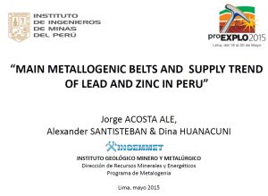 Mapa que muestra la distribución de los principales cinturones metalogenéticos de plomo y zinc en Perú.