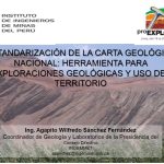 Diagrama que ilustra la estructura estandarizada de las etiquetas para la nomenclatura de unidades geológicas en la Carta Geológica Nacional del Perú.