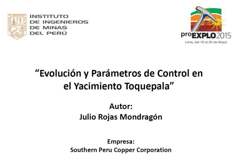 Sección geológica central de la mina Toquepala que muestra la distribución de diferentes unidades litológicas y el límite de la mineralización de cobre.