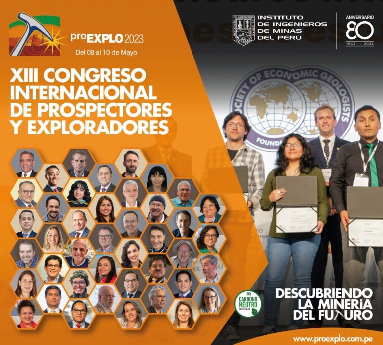 Logo del evento proEXPLO 2023 con el lema "XIII Congreso Internacional de Prospectores y Exploradores".