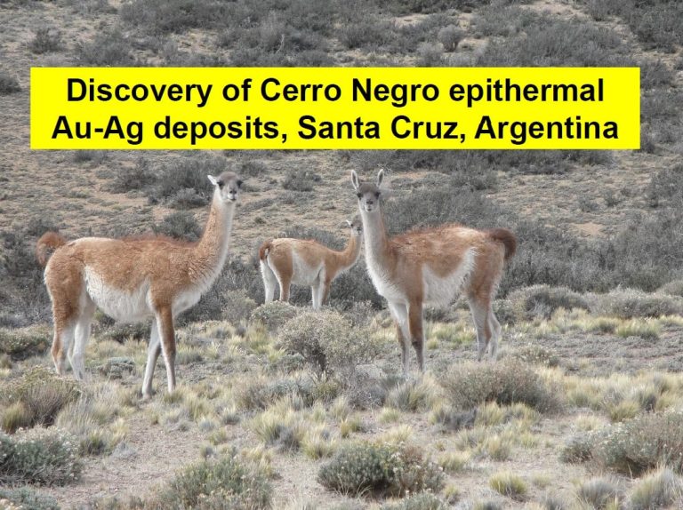 Esquema geológico del depósito Cerro Negro, mostrando la ubicación de las vetas principales, las zonas de alteración hidrotermal y los diferentes tipos de rocas presentes.