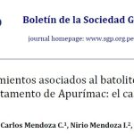 Mapa geológico del proyecto Tumipampa, mostrando la distribución de los yacimientos de skarn, vetas y mantos asociados al Batolito de Andahuaylas-Yauri en el Departamento de Apurímac, Perú. Destaca la ubicación del Manto Dorado y las zonas de mineralización de Au-Cu.