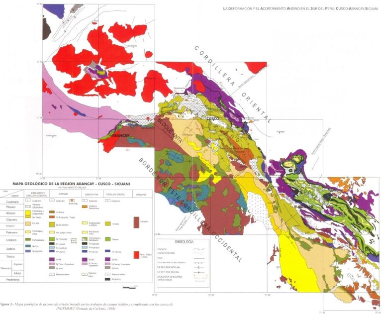 Mapa de ubicación de la zona de estudio mostrando las grandes unidades morfo-estructurales del sur del Perú.