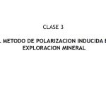 Diagrama de un estudio de polarización inducida en un depósito mineral, mostrando la distribución de resistividad aparente y cargabilidad en una línea de exploración.