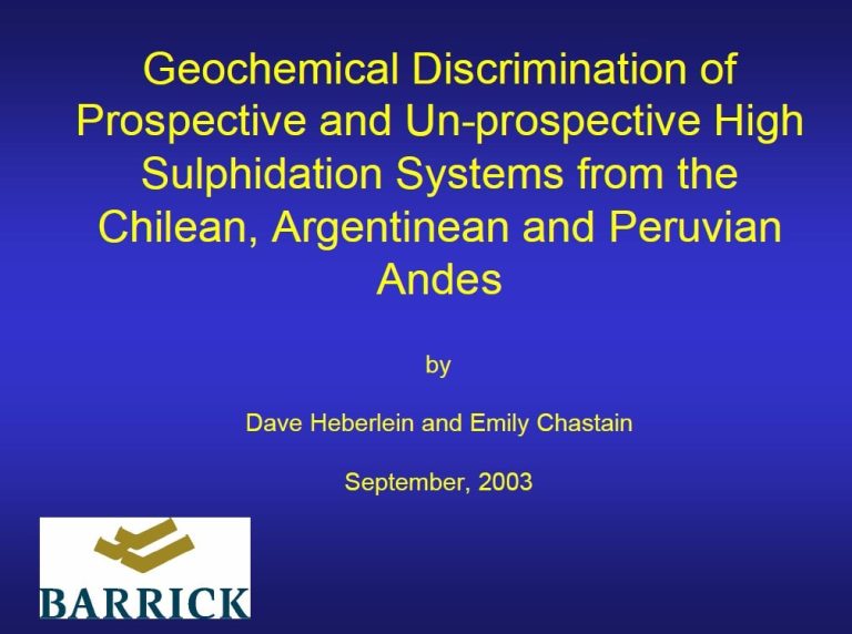 Mapa de ubicación de sistemas de alta sulfuración en los Andes de Chile, Argentina y Perú, destacando los proyectos prospectivos y no prospectivos.