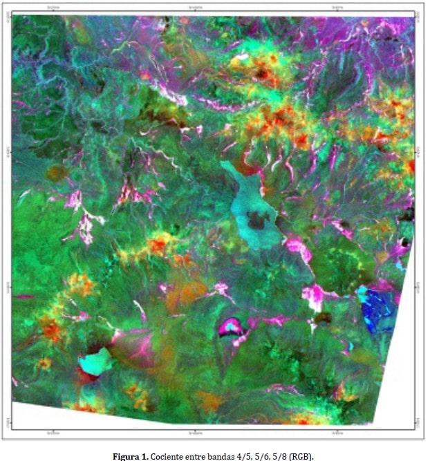 Mapa de anomalías de alteración hidrotermal en la franja metalogenética del sur del Perú.