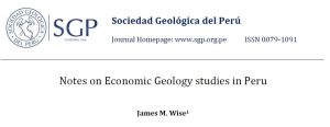 Gráfico comparativo de publicaciones sobre yacimientos minerales en Perú por año en Economic Geology, Boletín de la Sociedad Geológica del Perú y resúmenes de congresos. Muestra la evolución de la investigación geológica en el país desde 1910 hasta la actualidad, destacando los períodos Formativo, Nacional y Privatizado.
