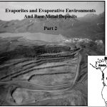 Imagen de un mapa geológico que muestra la distribución de evaporitos y brechas hidrotermales en un entorno evaporativo, con detalles de la tectónica de sales y su relación con depósitos de metales base.