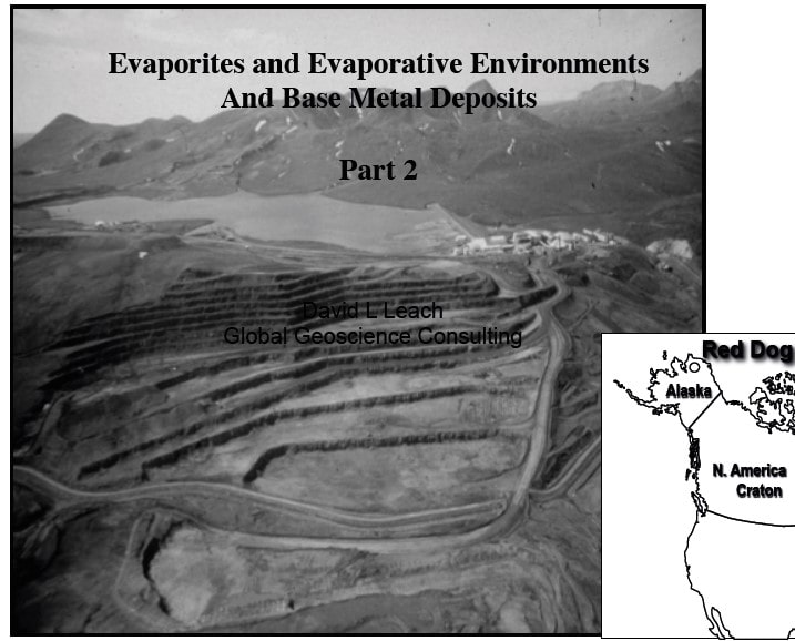 Imagen de un mapa geológico que muestra la distribución de evaporitos y brechas hidrotermales en un entorno evaporativo, con detalles de la tectónica de sales y su relación con depósitos de metales base.