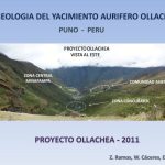 Mapa que muestra la ubicación del Proyecto Ollachea en el sur del Perú, resaltando las zonas mineralizadas y las líneas de sección de los sondajes.