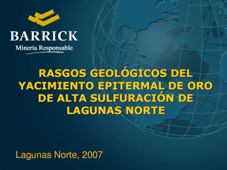 Sección transversal geológica de la Mina Lagunas Norte, mostrando las unidades litológicas, la mineralización y las estructuras principales.