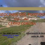 Fotografía de una sección delgada de una muestra de roca del depósito de Cerro Corona, que muestra la presencia de venillas de cuarzo mineralizadas (Tipo B) con pirita, calcopirita y molibdenita.