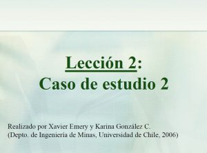 Sección EW 4500 del depósito Radomiro Tomic mostrando la distribución de unidades geológicas y la estimación de ley de cobre mediante simulación plurigaussiana.