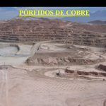 La imagen muestra un esquema de la zonificación de alteración y mineralización en un yacimiento de pórfido de cobre. Se observan las diferentes zonas concéntricas, incluyendo la zona potásica, zona filica, zona propilítica y zona argílica, con sus respectivos minerales y vetillas. El esquema destaca la importancia de la alteración hidrotermal en la formación de estos yacimientos, así como la distribución de los sulfuros y óxidos en función de la temperatura y presión.