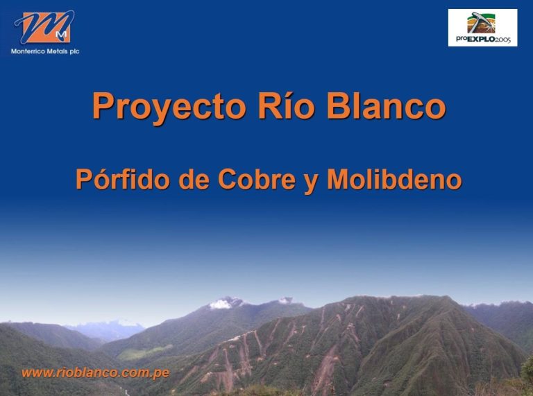 Mapa geológico del norte del Perú, mostrando la ubicación del Proyecto Río Blanco en el Cinturón de Cobre.