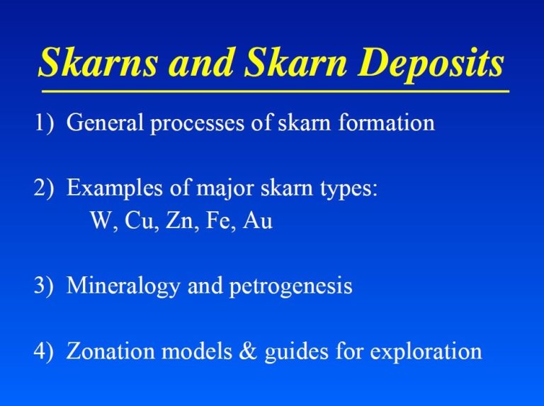 Ofrece modelos de zonación y estrategias para la exploración de depósitos de skarn.