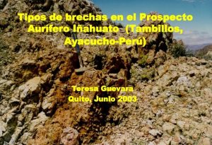 Mapa geológico del Prospecto Aurífero Iñahuato, mostrando la distribución de los diferentes tipos de brechas y las estructuras geológicas.