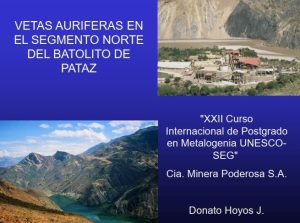 Mapa geológico del segmento norte del Batolito de Pataz, mostrando la ubicación de las vetas auríferas y las principales unidades litológicas.