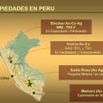 Mapa de ubicación de los proyectos mineros de Andean American en Perú: Sinchao (Cajamarca) y Invicta (Lima).