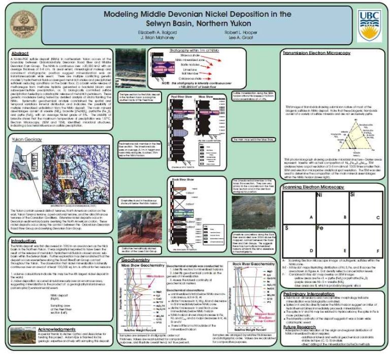 Muestra geológica del depósito de níquel NiMo del Yukón, mostrando capas mineralizadas.