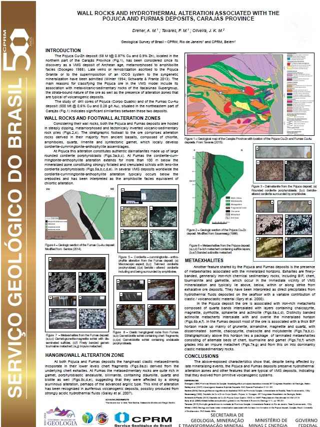 Sección geológica ilustrativa del depósito de Pojuca o Furnas, mostrando la disposición de las rocas y la mineralización.
