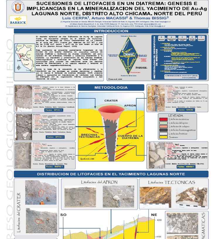 Sección geológica o ejemplo de litofacies de brecha en el yacimiento Lagunas Norte, Perú.