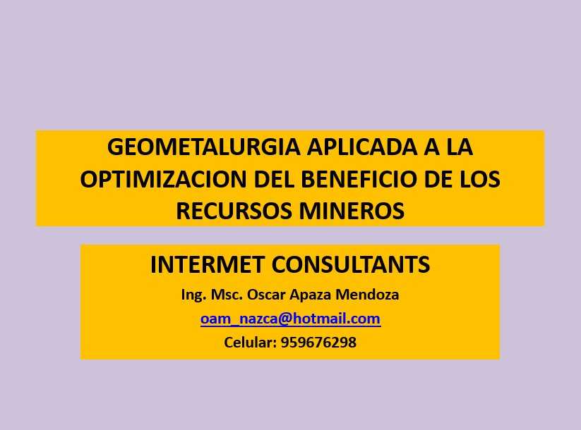 Geometalurgia Aplicada a la Optimización del Beneficio de los Recursos Mineros