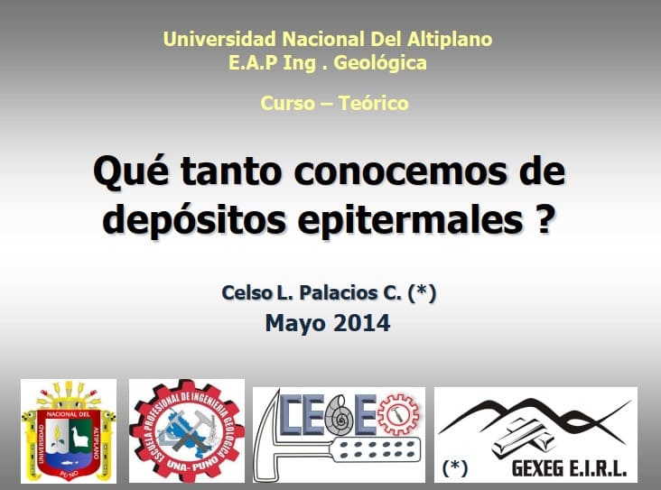 Sección geológica de un depósito epitermal mostrando vetas de cuarzo y alteración hidrotermal.