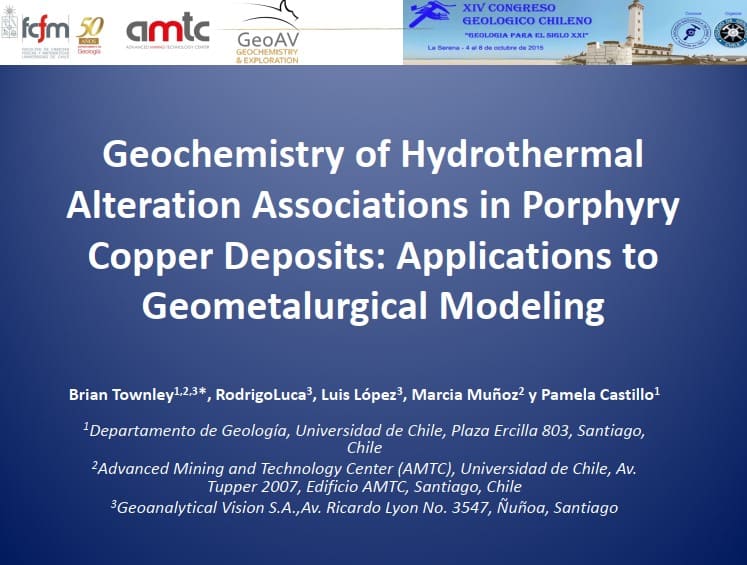 Diagrama ilustrativo de la geoquímica aplicada a la exploración minera y modelos geometalúrgicos.