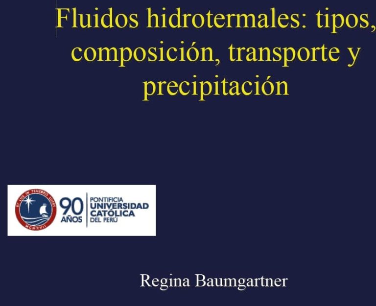 Representación esquemática de un sistema hidrotermal mostrando las fuentes de fluidos, el transporte a través de fracturas y la precipitación de minerales.