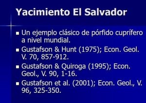 Mapa geológico simplificado del yacimiento El Salvador mostrando la distribución de sulfuros y las principales áreas de interés.