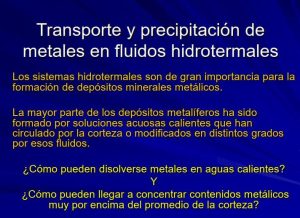 Diagrama ilustrativo del transporte y precipitación de metales en fluidos hidrotermales.
