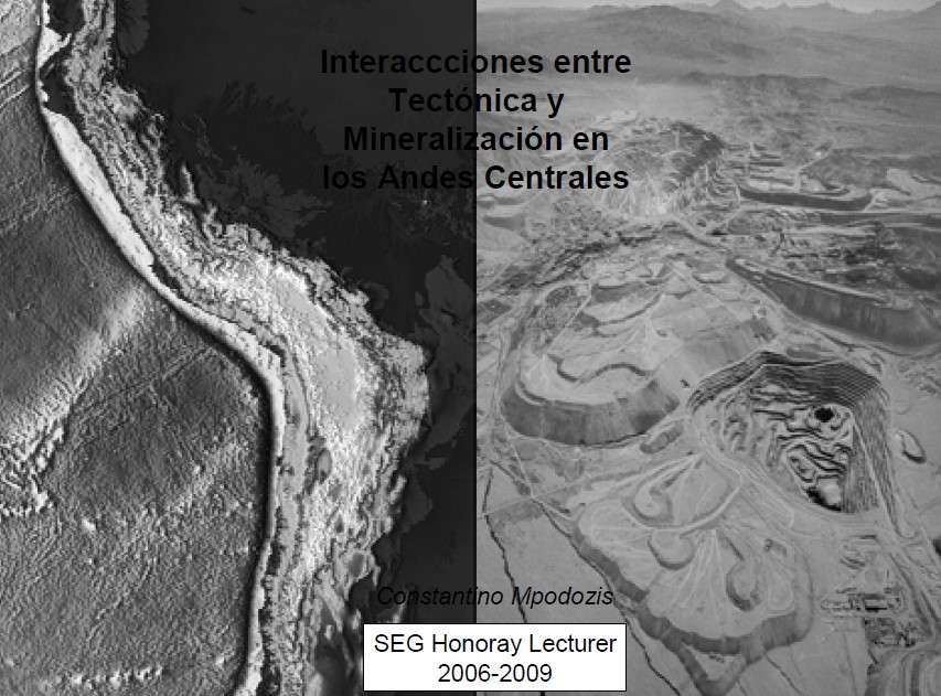 Mapa geológico esquemático de los Andes Centrales ilustrando la relación entre tectónica y depósitos minerales clave.
